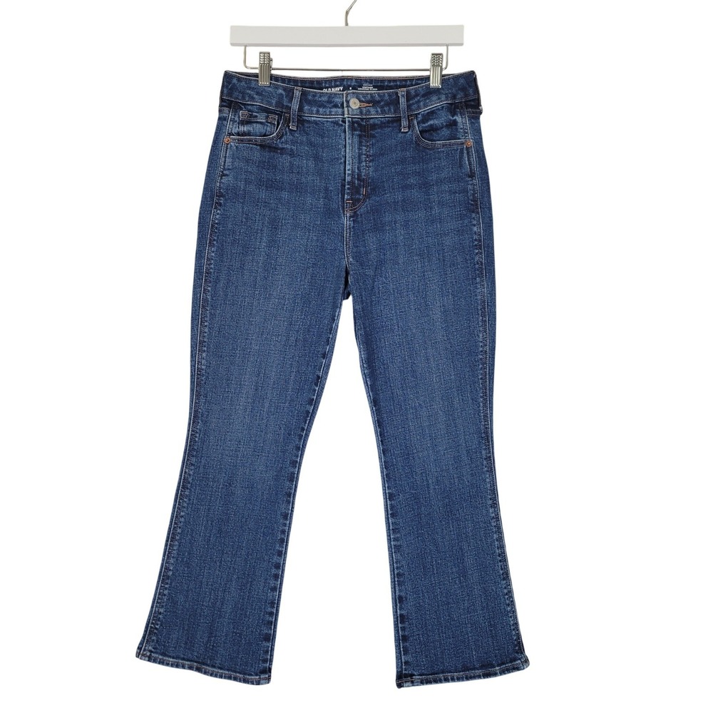 Old Navy Vintage Cropped Flare Jeans Women 6 Blue High Rise Secret Smooth Pocket